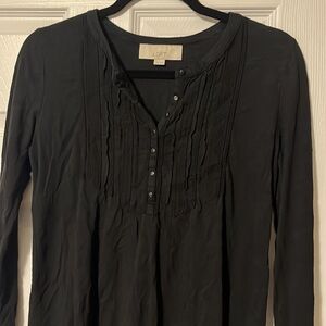 LOFT Soft Cotton Textured Long Sleeve Henley Top Black